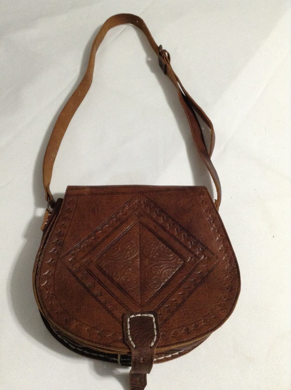 Hand Tooled Leather Saddle Bag Purse Vintage 70s Crossbody Boho Western Floral